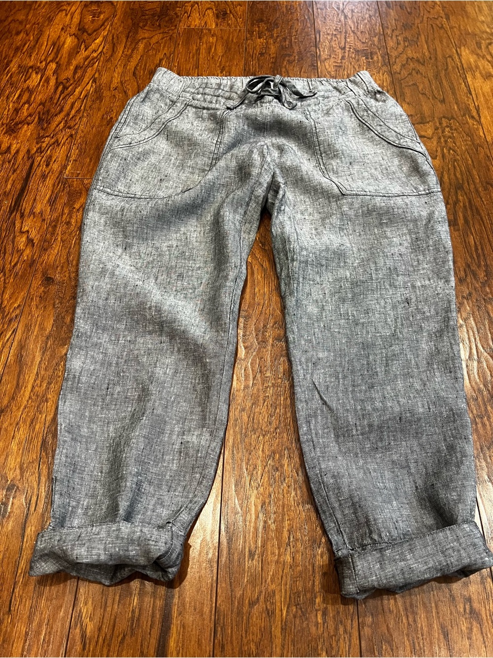 Athleta Linen Heathered Gray Cropped Drawstring Pants